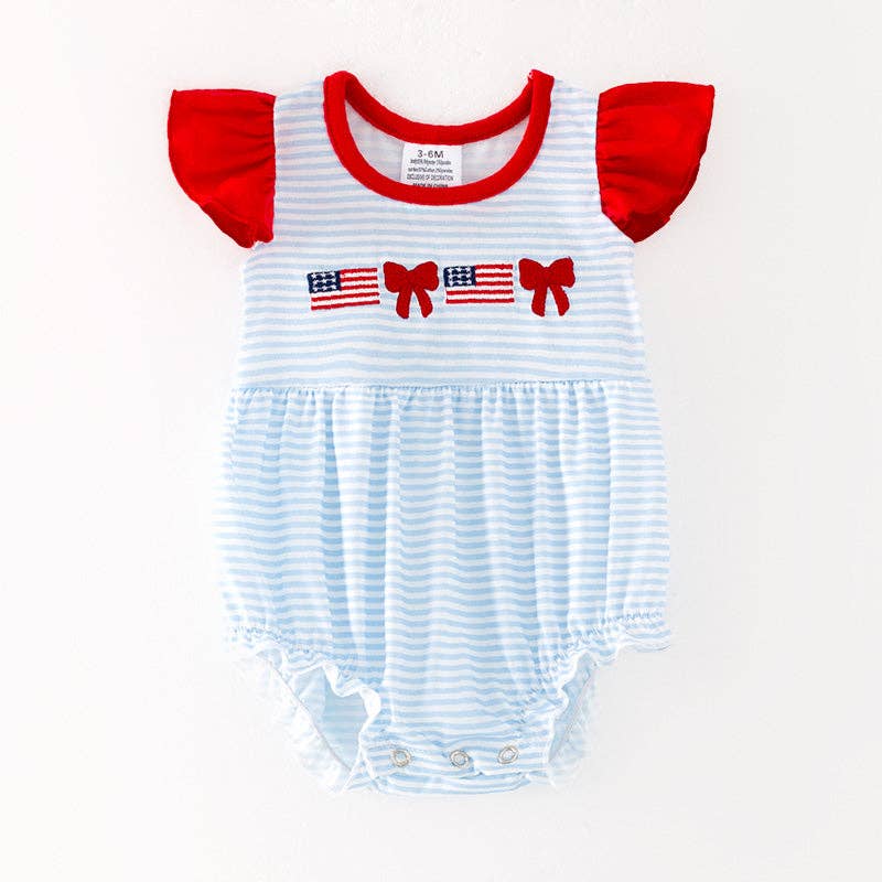 Baby 4th Of July Bow Flag Embroidered Romper