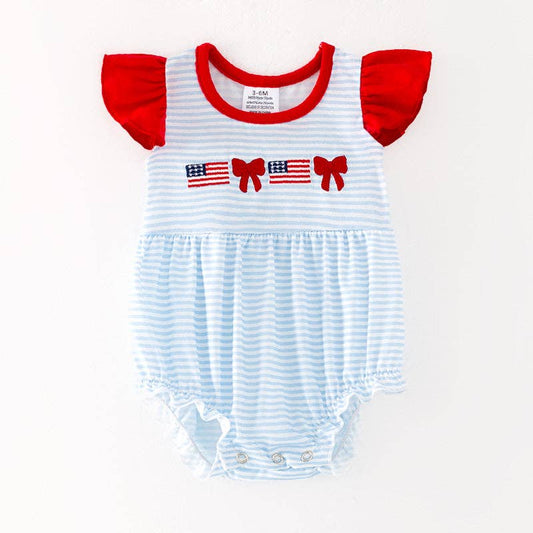 Baby 4th Of July Bow Flag Embroidered Romper