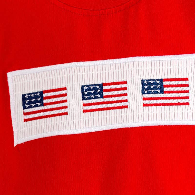 Boys July 4th Flag Smocked Embroidered Short Set
