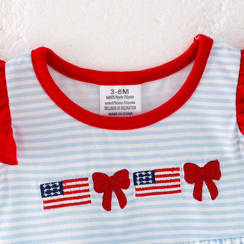 Baby 4th Of July Bow Flag Embroidered Romper