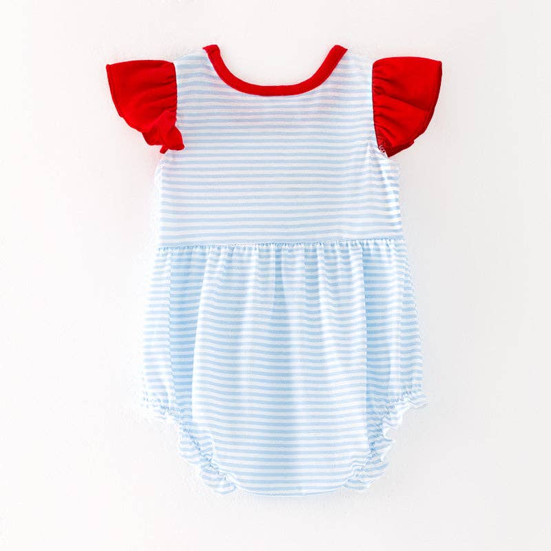 Baby 4th Of July Bow Flag Embroidered Romper